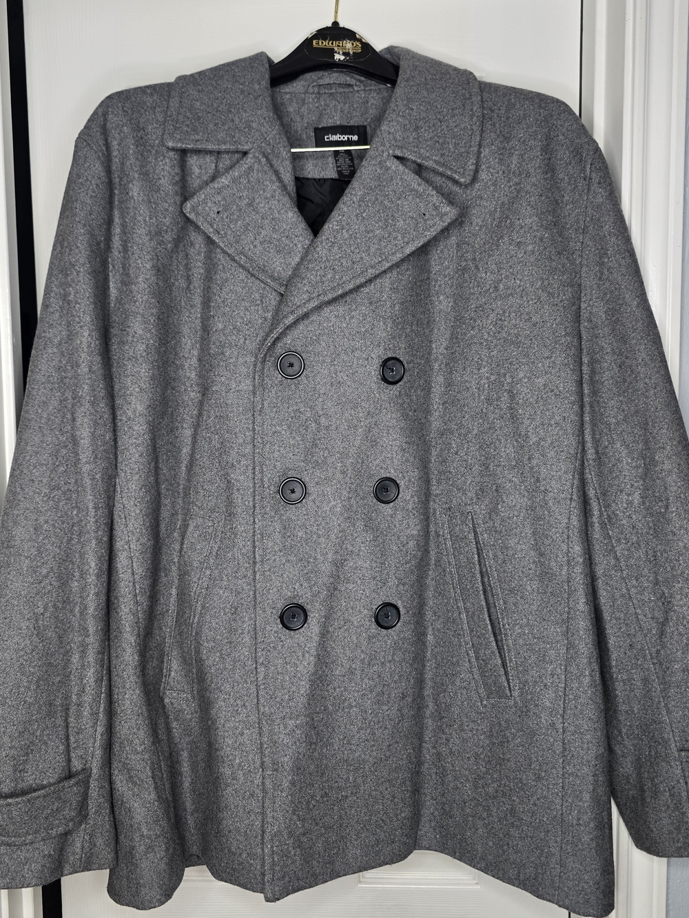 Claiborne Men's Gray Double-Breasted Wool Peacoat